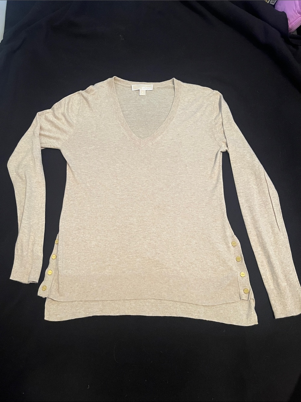 Michael Kors Cream V-Neck Sweater with Gold Buttons size S